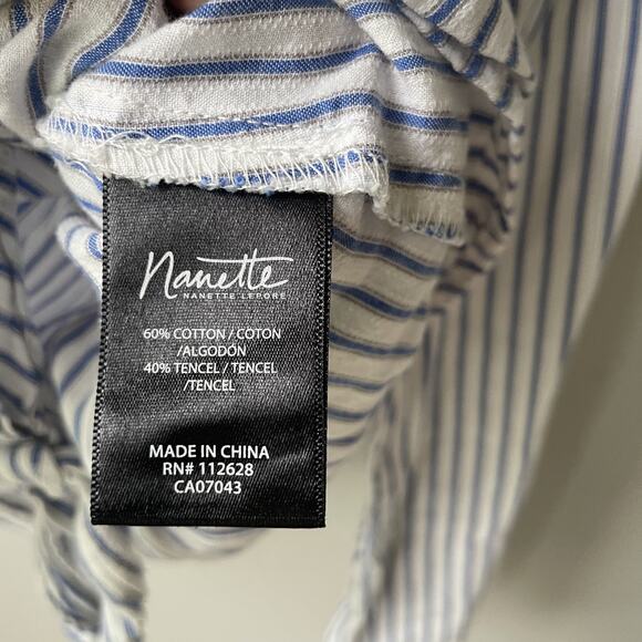 Nanette Lepore Front Tie Gold Embellished Blue White Stripe Blouse Womens Small - Picture 4 of 10